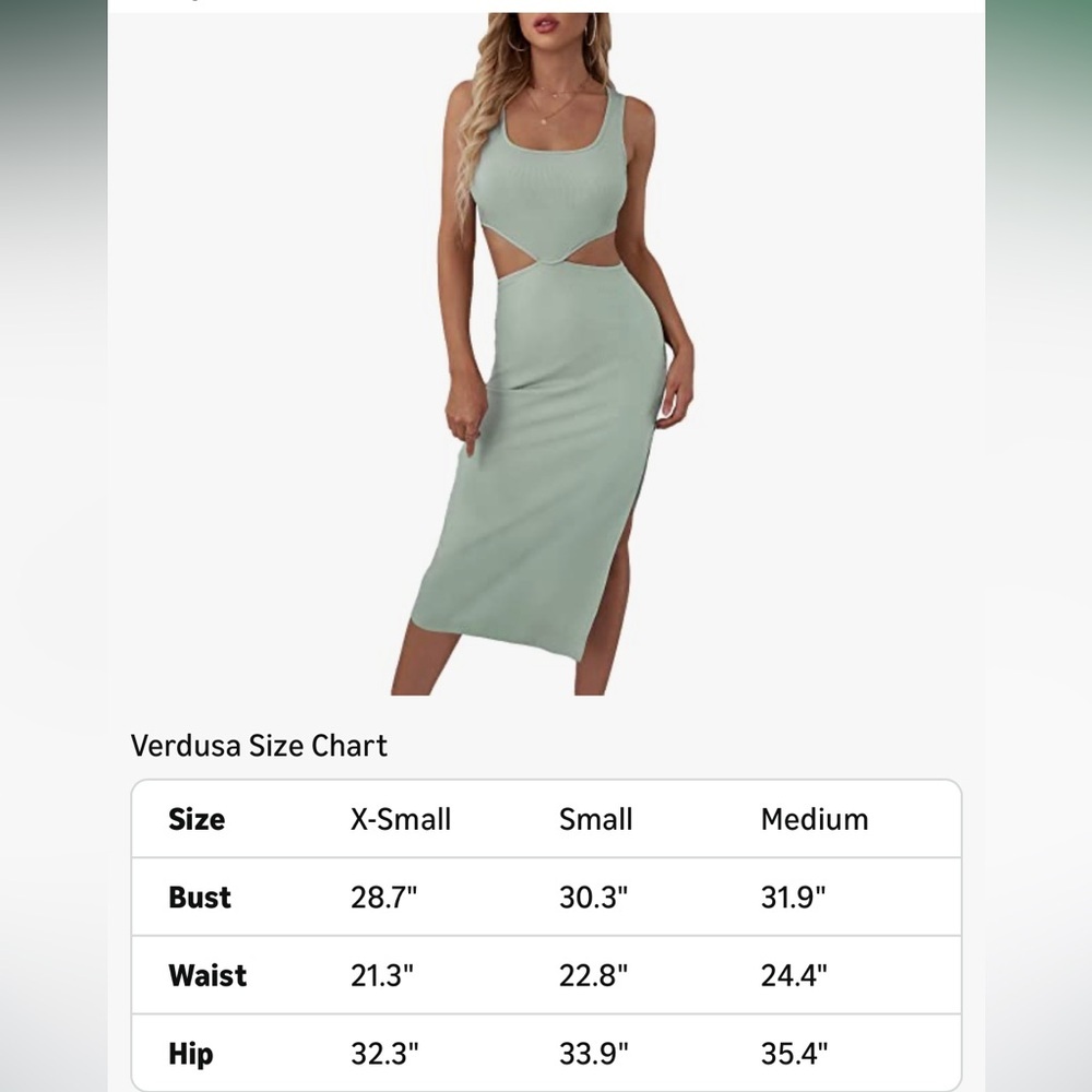 Verdusa Women's Cut Out Waist Split Side Square Neck Midi Bodycon Tank Dress - Picture 2 of 4